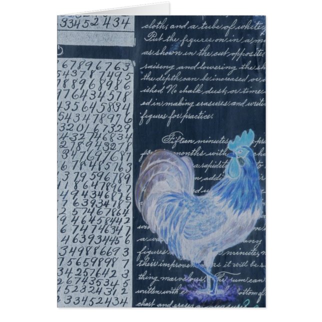 Blue Rooster With Vintage Paper (Front)