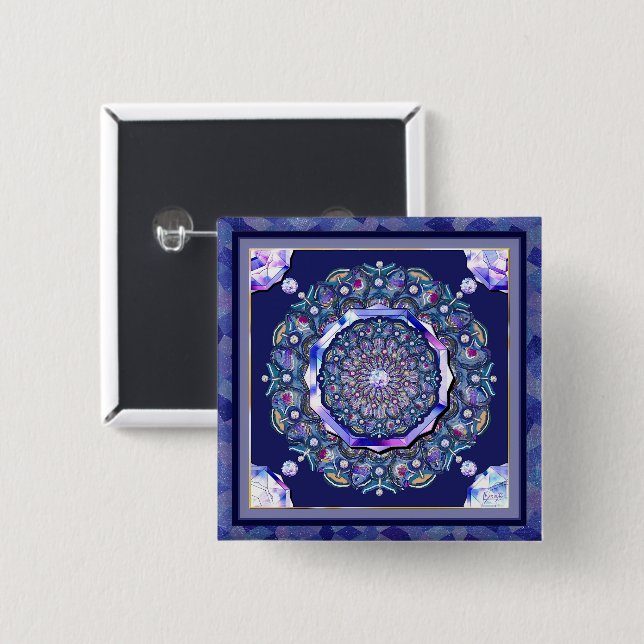 blue rosace 15 cm square badge (Front & Back)