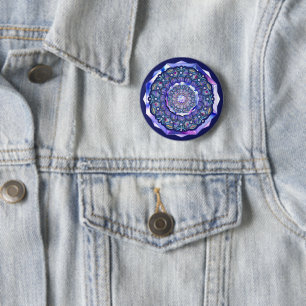 blue rosace 6 cm round badge