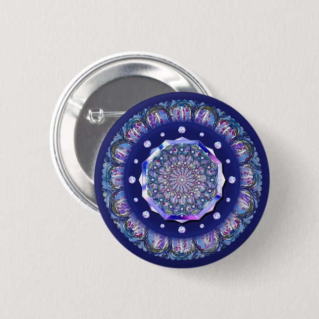 blue rosace 6 cm round badge (Front & Back)