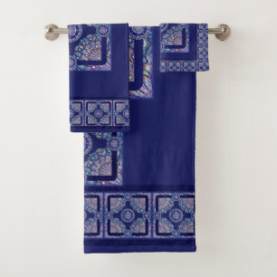 Blue Rosace Bath Towel Set