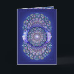 Blue Rosace Card<br><div class="desc">Drawing of a stained glass window similar to those of an ancient European cathedral: the base of this pattern is a rose window, with touches of various colours, including shades of blue, on a navy blue background. Inlays of blue rhinestones (drawn). This design is also available in cardinal red in...</div>