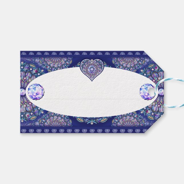Blue Rosace Gift Tags (Front (Horizontal))