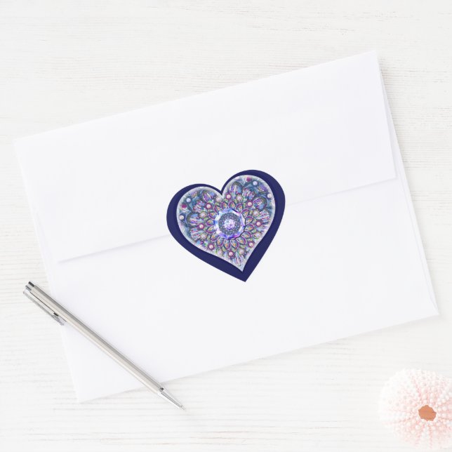 Blue Rosace Heart Sticker (Envelope)