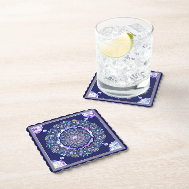 Blue Rosace Paper Coaster (Insitu)