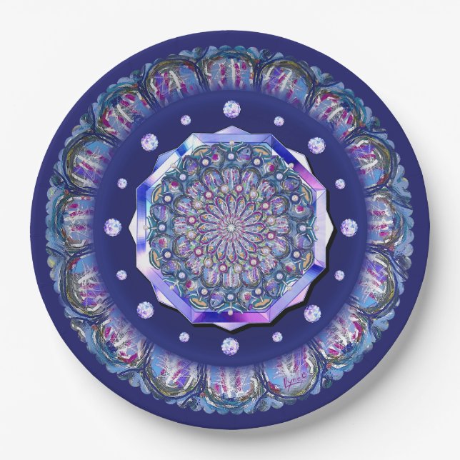 Blue Rosace Paper Plate (Front)