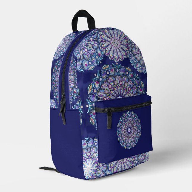 Blue Rosace Printed Backpack (Back Corner Left)