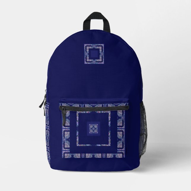 Blue Rosace Printed Backpack (Front)