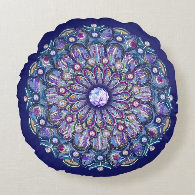 Blue Rosace  Round Cushion (Front)