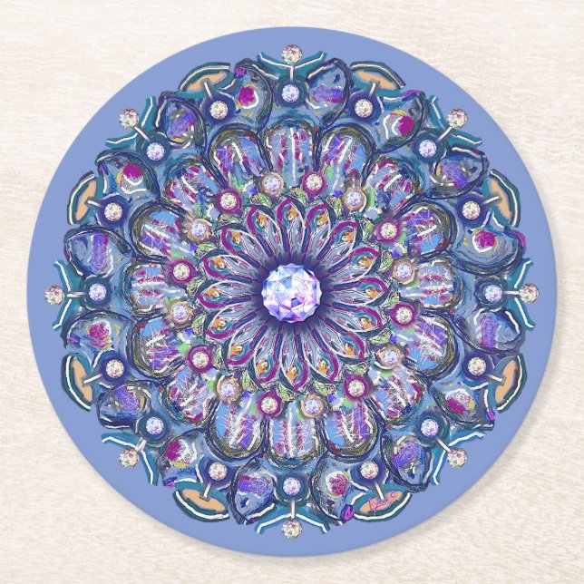 Blue Rosace Round Paper Coaster (Front)
