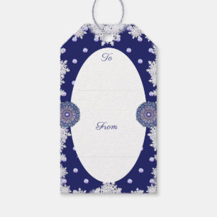Blue rosace & snowflake gift tags