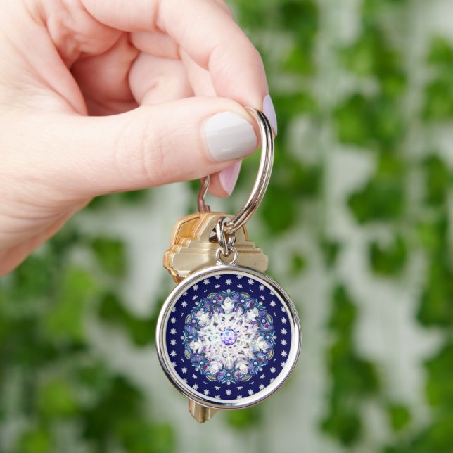 Blue rosace & snowflake key ring (Hand)