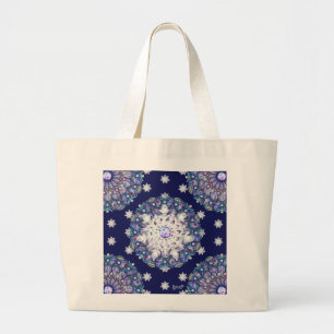 Blue rosace & snowflake large tote bag