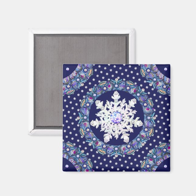 Blue rosace & snowflake magnet (Front/Back)
