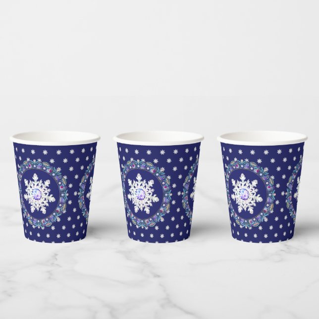 Blue rosace & snowflake paper cups (Multi)