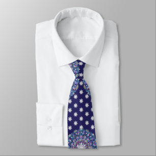 Blue rosace & snowflake tie