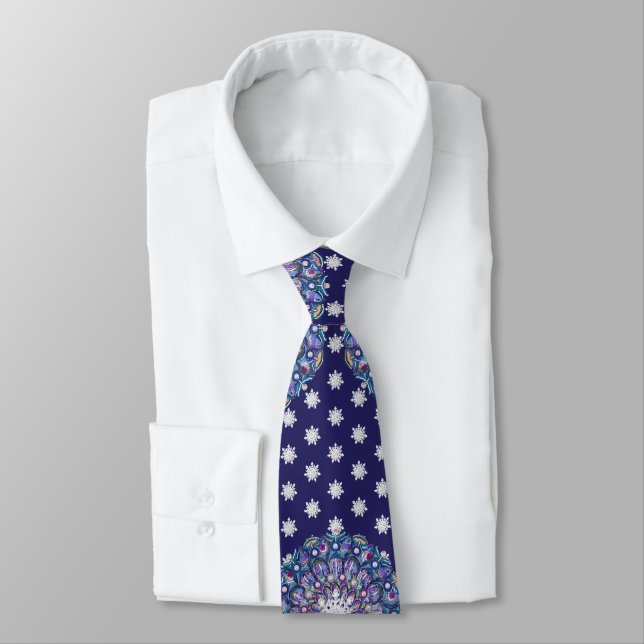 Blue rosace & snowflake tie (Tied)