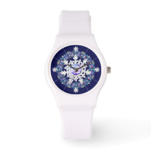 Blue rosace & snowflake watch
