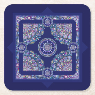 Blue Rosace Square Paper Coaster