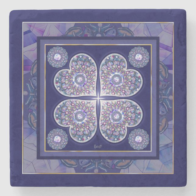 Blue Rosace Stone Coaster (Front)