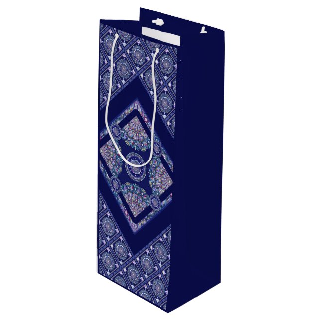 Blue Rosace Wine Gift Bag (Front Angled)