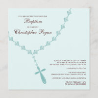 Blue Rosary Beads Baby Boy Baptism Inviation