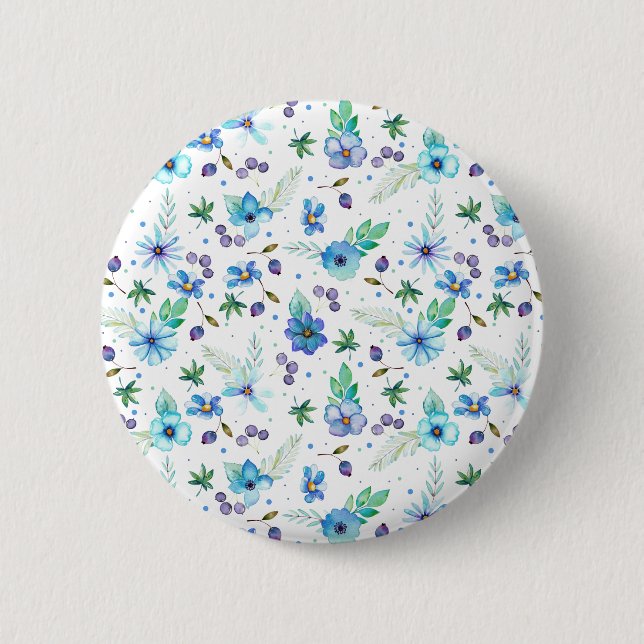 Blue rose 6 cm round badge (Front)