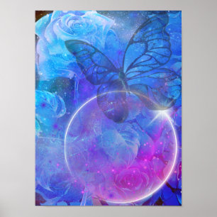 Blue Rose and Blue Butterfly Poster