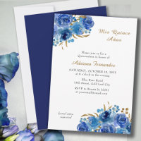 Blue Rose and Gold Leaf Quince Anos Quinceanera