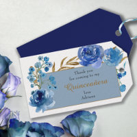 Blue Rose and Gold Leaf Quinceanera Thank You