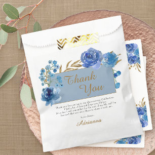 Blue Rose and Gold Leaf Thank You Party Favour Bags