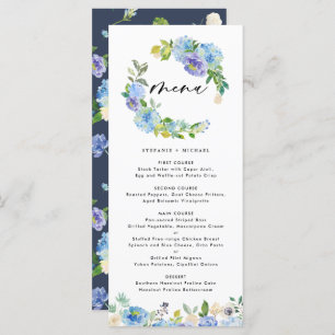 Blue Rose and Hydrangea Floral Wreath Wedding Menu