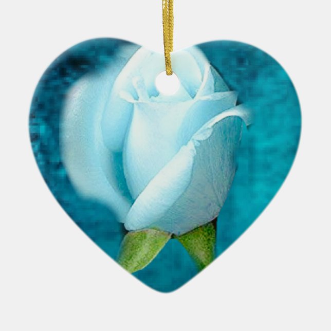 Blue Rose Aquamarine Heart Ornament (Front)
