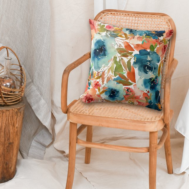 Blue Rose Autumn Floral Pattern Cushion (Creator Uploaded)