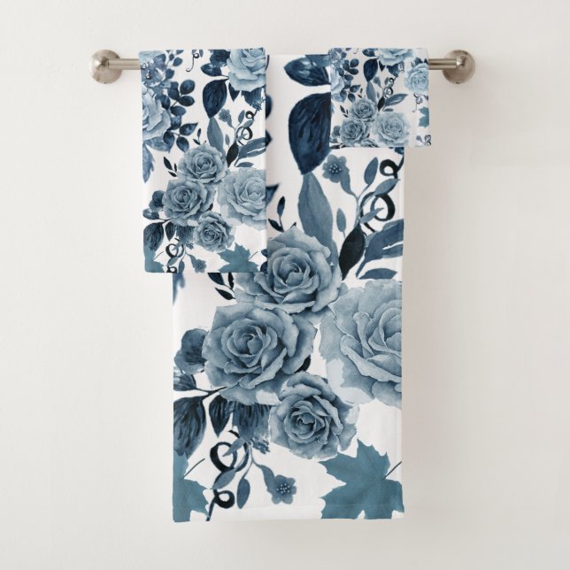 Blue rose bath towel set (Insitu)