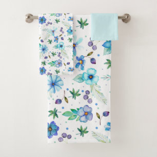 Blue rose bath towel set
