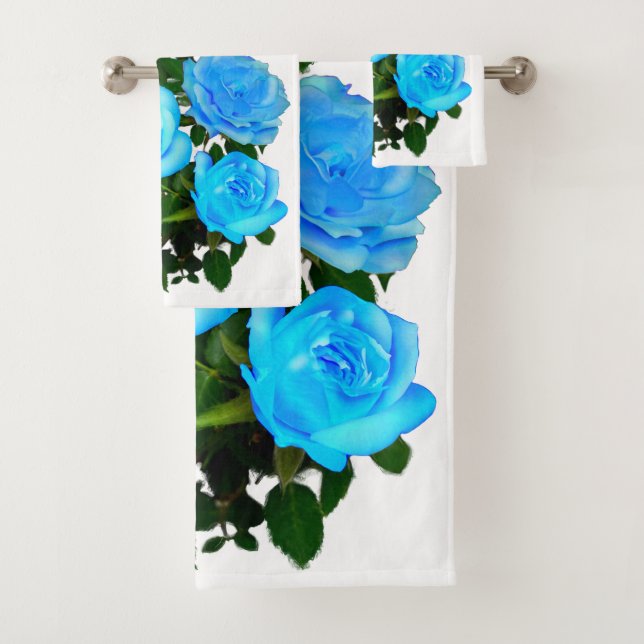 Blue rose blue flowers bath towel set (Insitu)