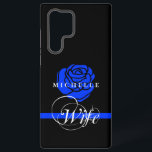 Blue Rose | Blue Line Policeman's Wife Custom Samsung Galaxy Case<br><div class="desc">You don't have to be a police officer to show your pride in law enforcement, you can be married to one who puts their life on the line every day. Display this pride to the world with this thin blue line and blue rose Galaxy S22 Ultra case with your own...</div>