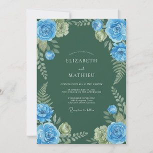 Blue Rose Botanical Embrace Wedding Invitation