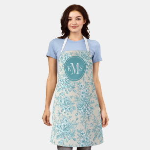 Blue Rose Bouquet Garden Floral Pattern Apron