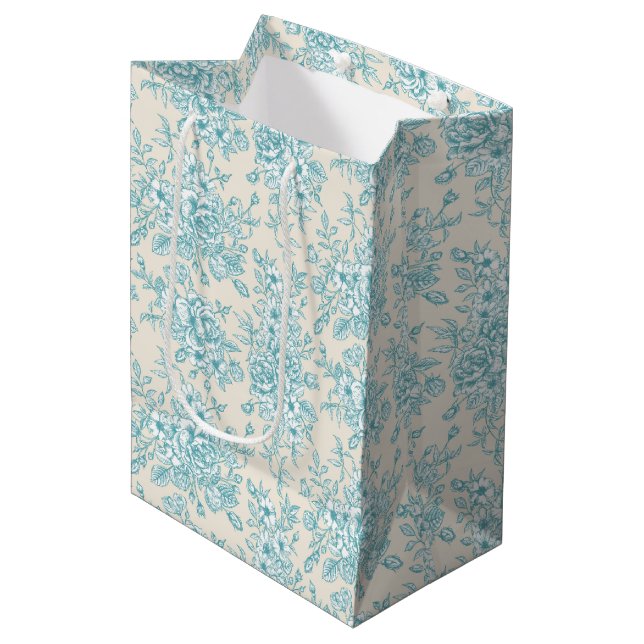 Blue Rose Bouquet Garden Floral Pattern Medium Gift Bag (Front Angled)