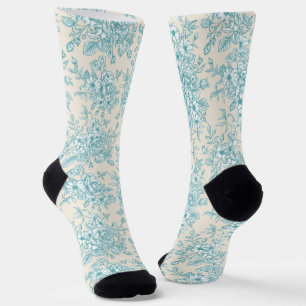 Blue Rose Bouquet Garden Floral Pattern Socks