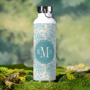 Blue Rose Bouquet Garden Floral Pattern Water Bottle