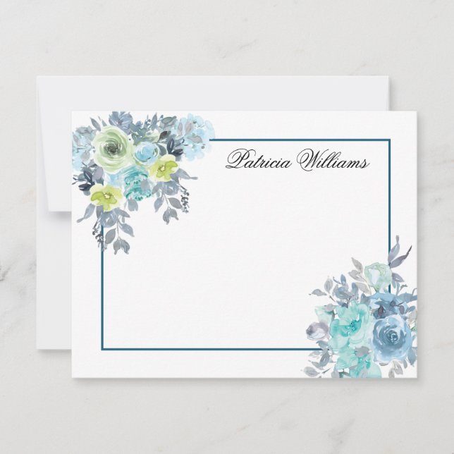 Blue Rose Bouquet Watercolor Flower Personalised Card (Front)