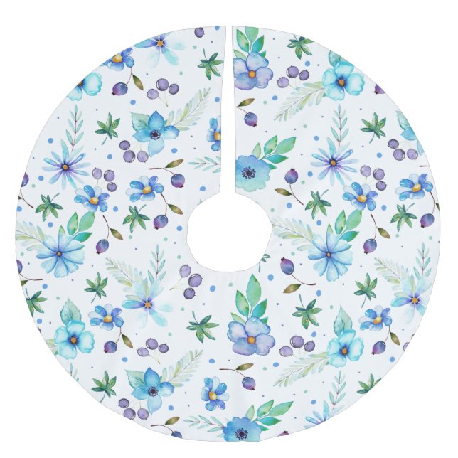 Blue rose brushed polyester tree skirt (Front)
