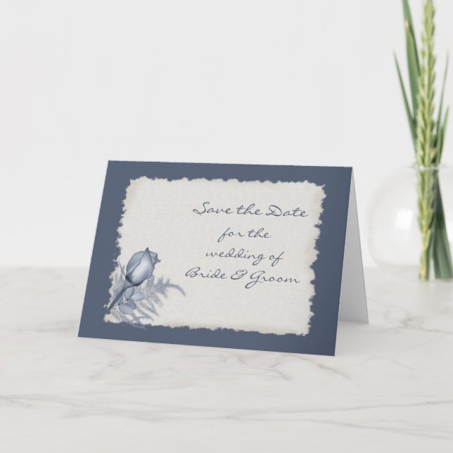 Blue Rose Bud - Save the Date Announcement (Front)