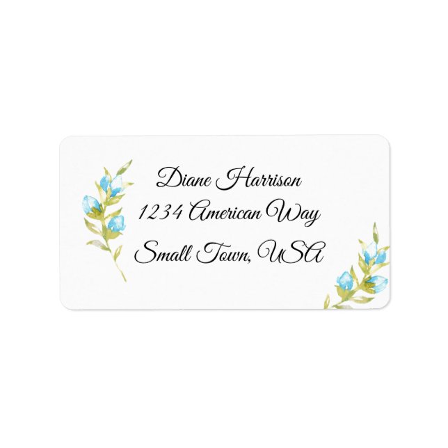 Blue Rose Buds Wedding Label (Front)