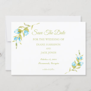 Blue Rose Buds Wedding Save The Date Invitation