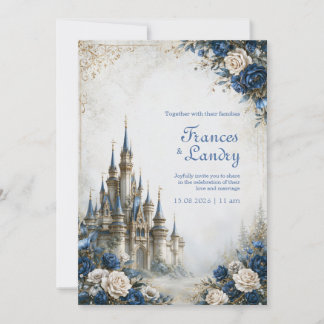 Blue Rose Castle Wedding Invitation