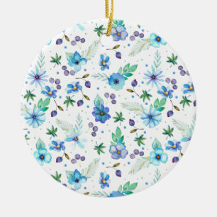 Blue rose ceramic tree decoration